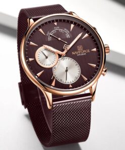 Premium Naviforce Luxury Men's Chronograph Waterproof Quartz Wrist Watch-Coffee