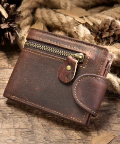 Premium Bifold Genuine Cowhide Leather Men’s Vintage Wallet-Coffee