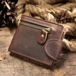 Premium Bifold Genuine Cowhide Leather Men’s Vintage Wallet-Coffee