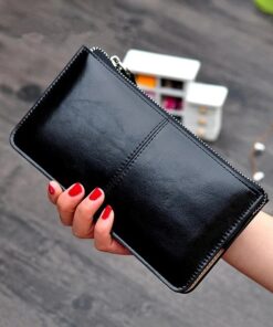 Women's vintage soft leather zipper clutch wallet