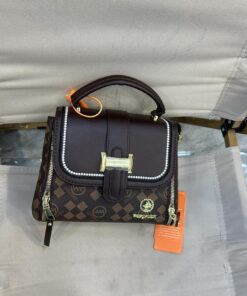 Alternative view of Trendy lady designer two color grid flip pattern small sling bag