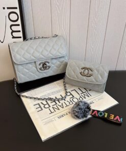 2 in 1 Channel themed ladies small sling bag - Light Grey