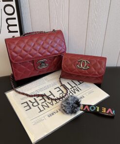 2 in 1 Channel themed ladies small sling bag - Maroon