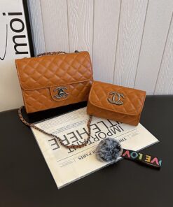 2 in 1 Channel themed ladies small sling bag - Brown