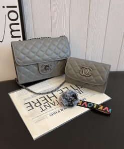 2 in 1 Channel themed ladies small sling bag - Grey