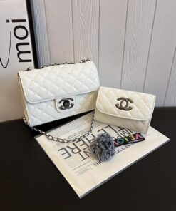 2 in 1 Channel themed ladies small sling bag - White