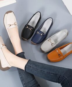 Top backle women's new leather flat comfortable loafer shoes