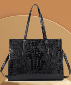 premium large capacity crocodile pattern ladies laptop bag