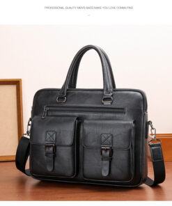 Alternative view of 13 inch laptop size double pocket PU Leather men's shoulder bag