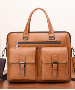 13 inch laptop size double pocket PU Leather men's shoulder bag
