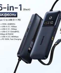 Alternative view of Baseus Nomos 6 in 1 USB C to HDMI 4K@60Hz Docking Station Hub