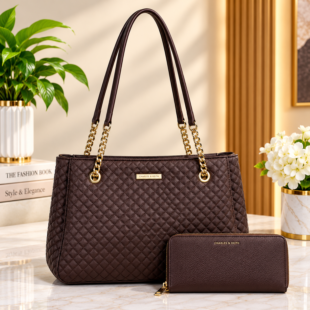 Classic diamond lattice design 2pc ladies handbag - Image 6