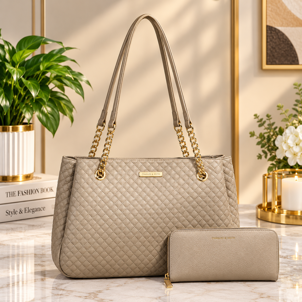 Classic diamond lattice design 2pc ladies handbag - Image 3