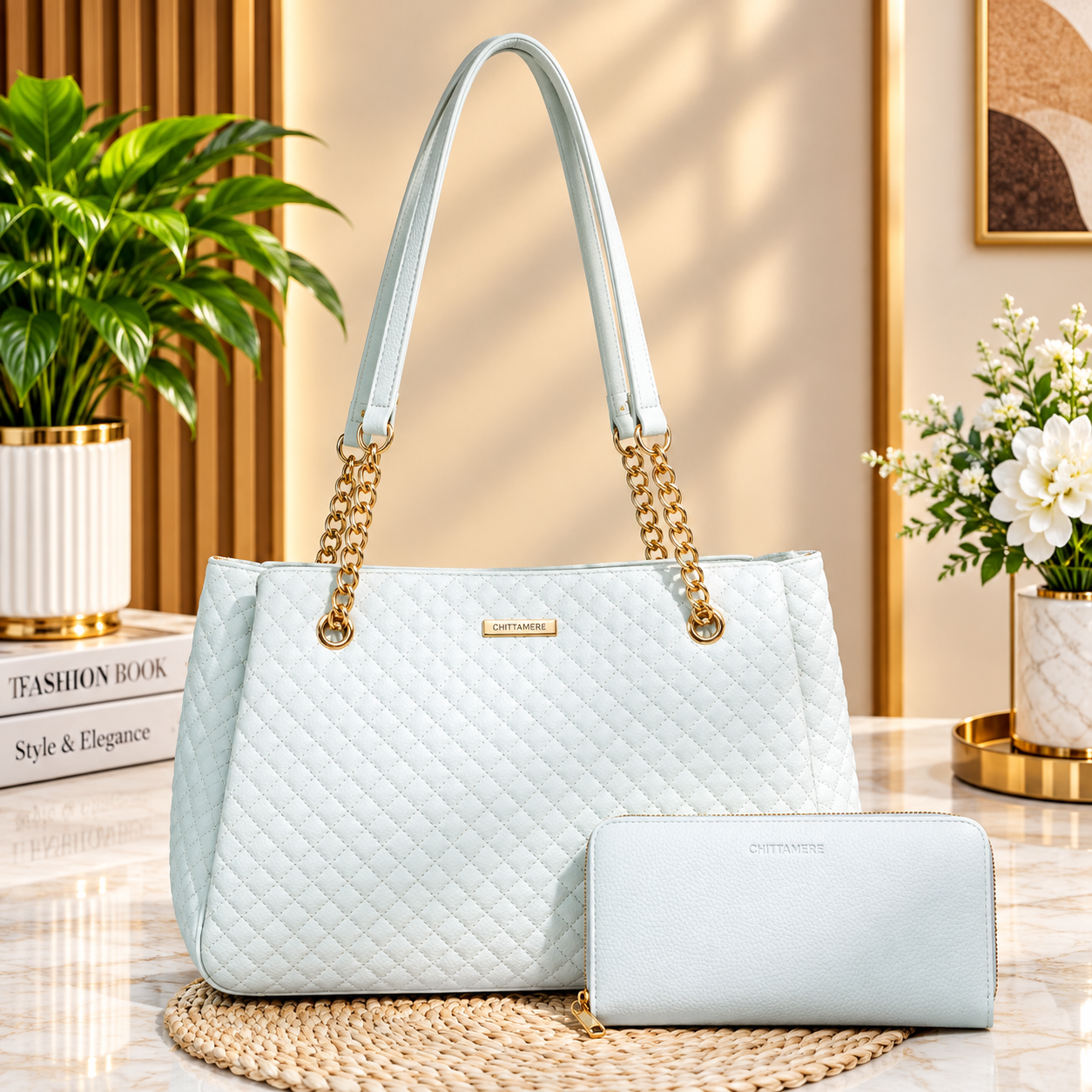Classic diamond lattice design 2pc ladies handbag - Image 5