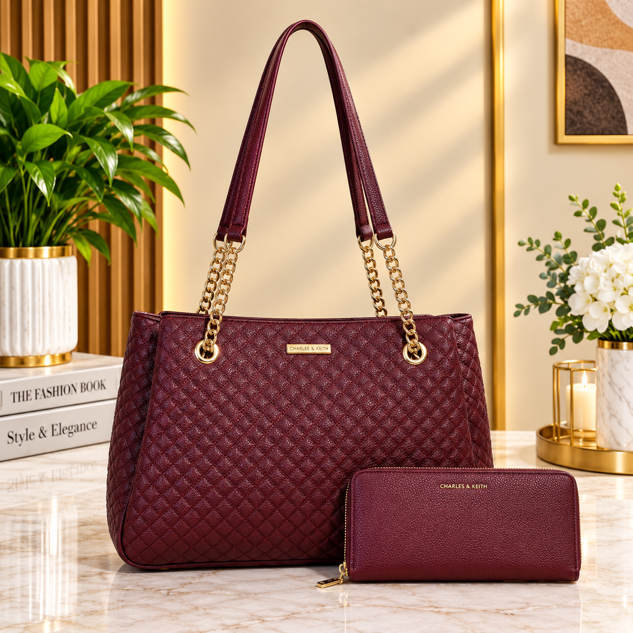 Classic diamond lattice design 2pc ladies handbag - Image 2
