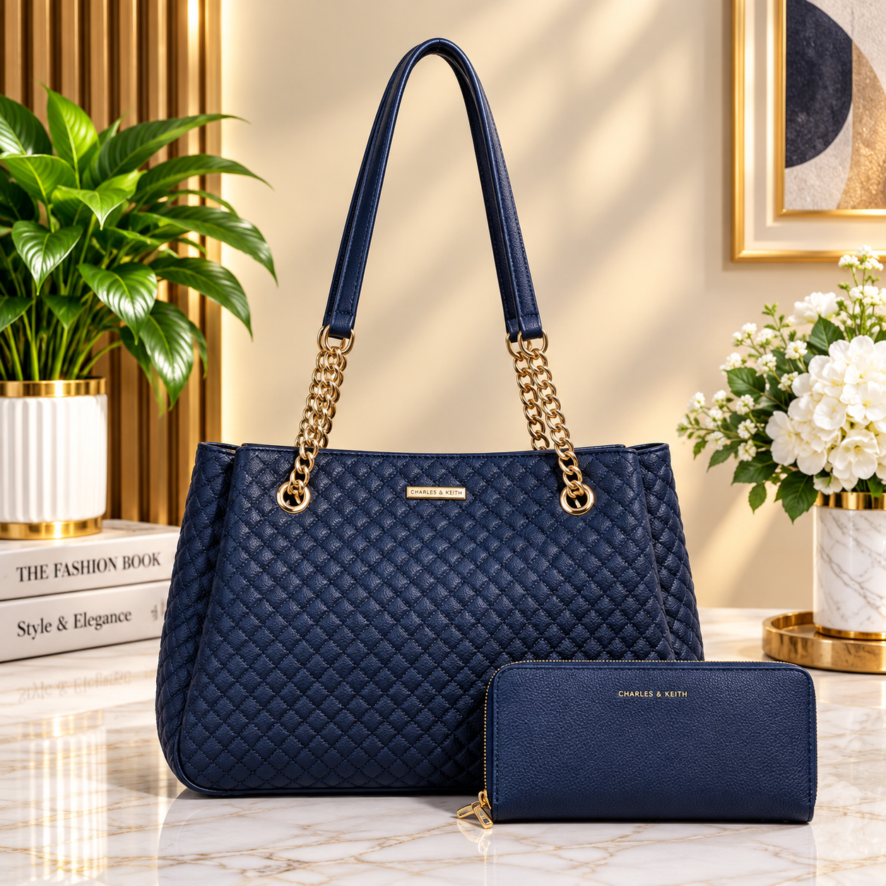 Classic diamond lattice design 2pc ladies handbag - Image 9