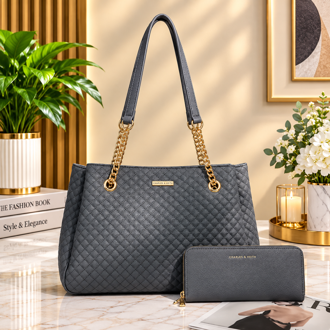 Classic diamond lattice design 2pc ladies handbag - Image 4