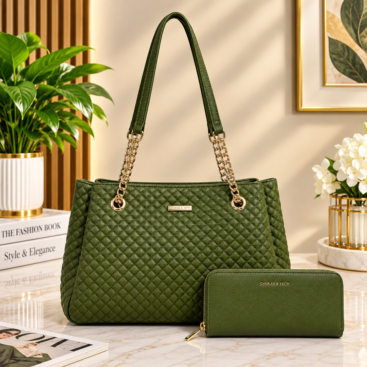 Classic diamond lattice design 2pc ladies handbag
