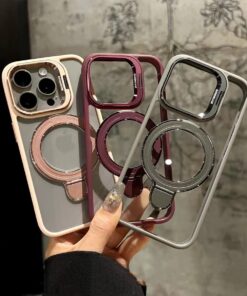 New Clear view Magsafe kickstand metal lens protector ring cover for iphone 11-16 pro max series