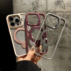 New Clear view Magsafe kickstand metal lens protector ring cover for iphone 11-16 pro max series