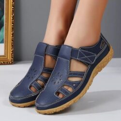 Classy Velcro Hollow PU leather Breather Anti-Slippery women sandals