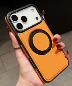Luxury leathermagnetic phone case with rotating kickstand
