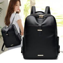 Modern Black Mini Elegant Pu Leather ladies Haversack lightweight Backpack