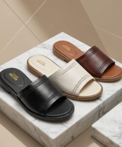 Luxury women's genuine leather summer footwear slip ons sandals