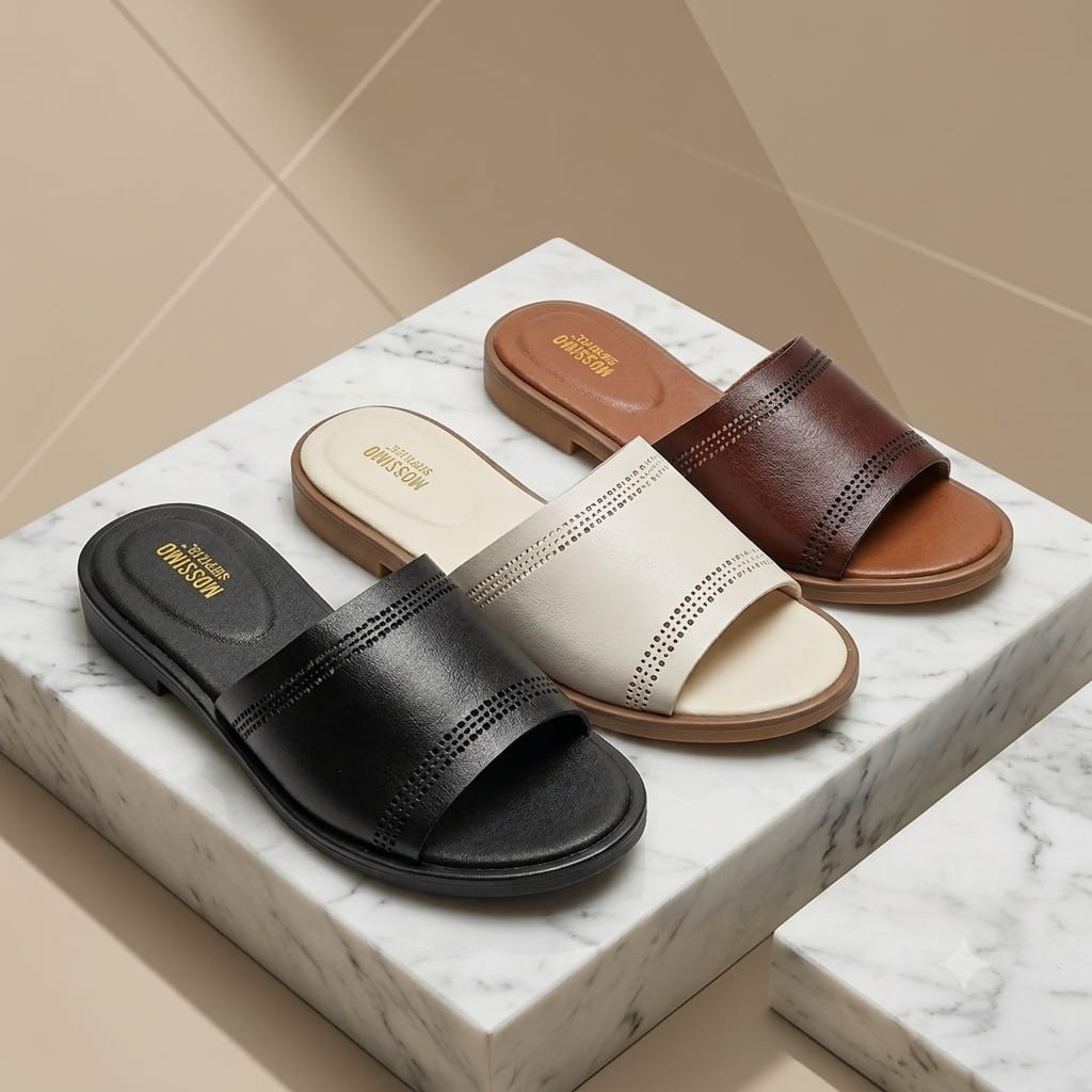 Luxury women's genuine leather summer footwear slip ons sandals
