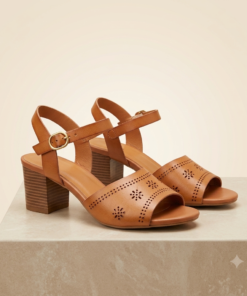 Women's Genuine Leather Block Heel Open Sandals