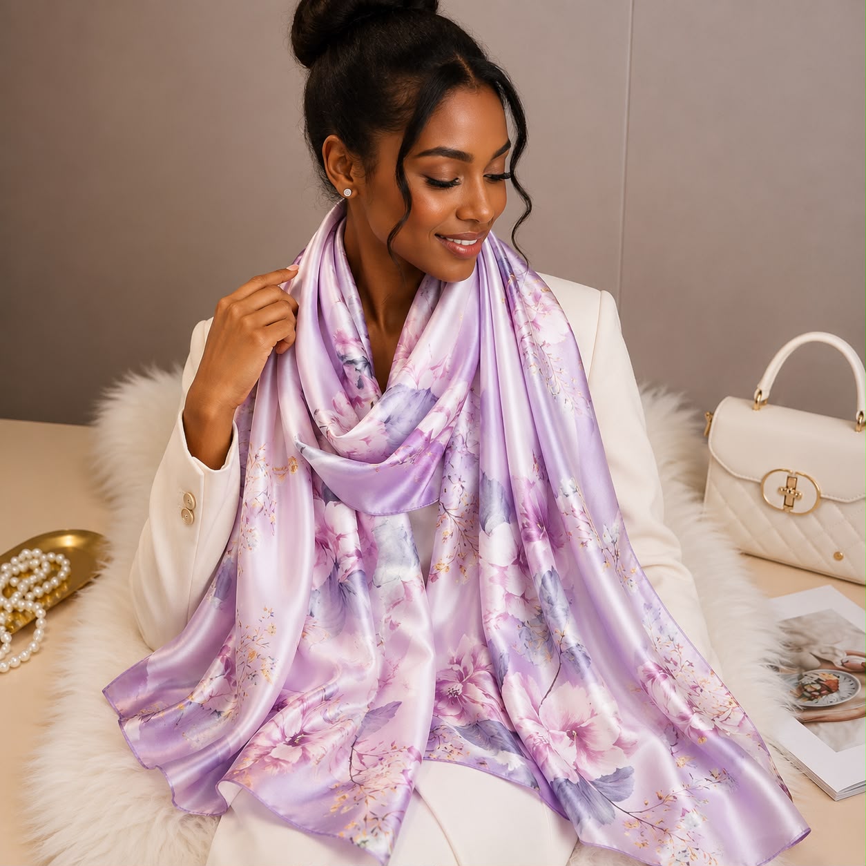 New Ladies Arrival Long 130cm by 180cm Silk Scarf - Image 5