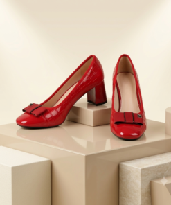 Alternative view of New threeshow crocodile pattern elegant womem's block heel shoes