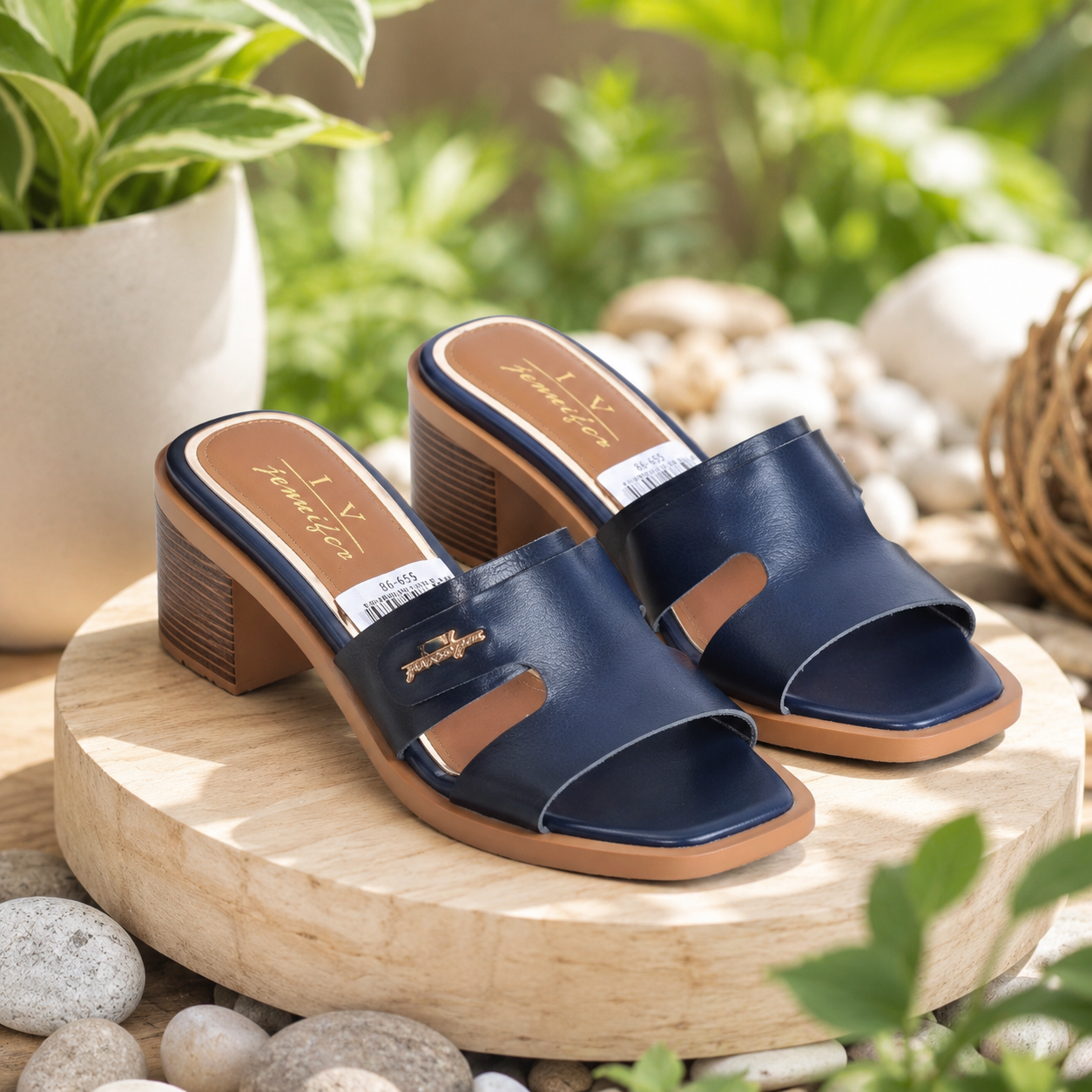 Real cow hide leather block heel slip on ladies open sandals - Image 4