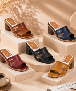 Alternative view of Real cow hide leather block heel slip on ladies open sandals