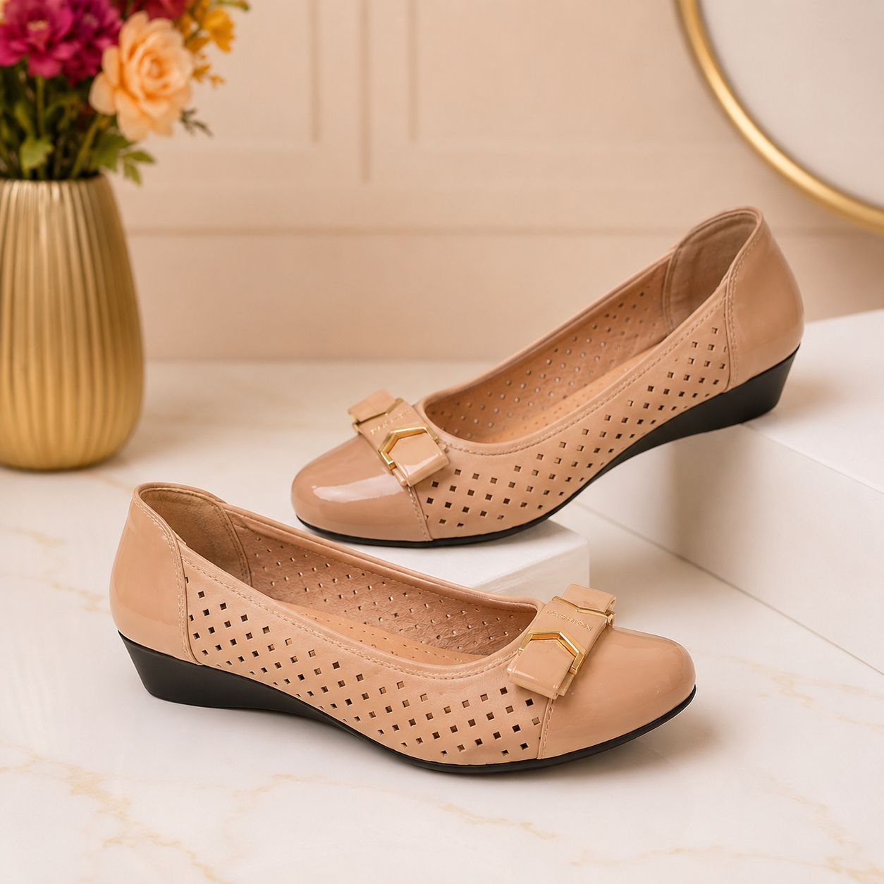 Classy ladies breathable wedge design threeshow shoes