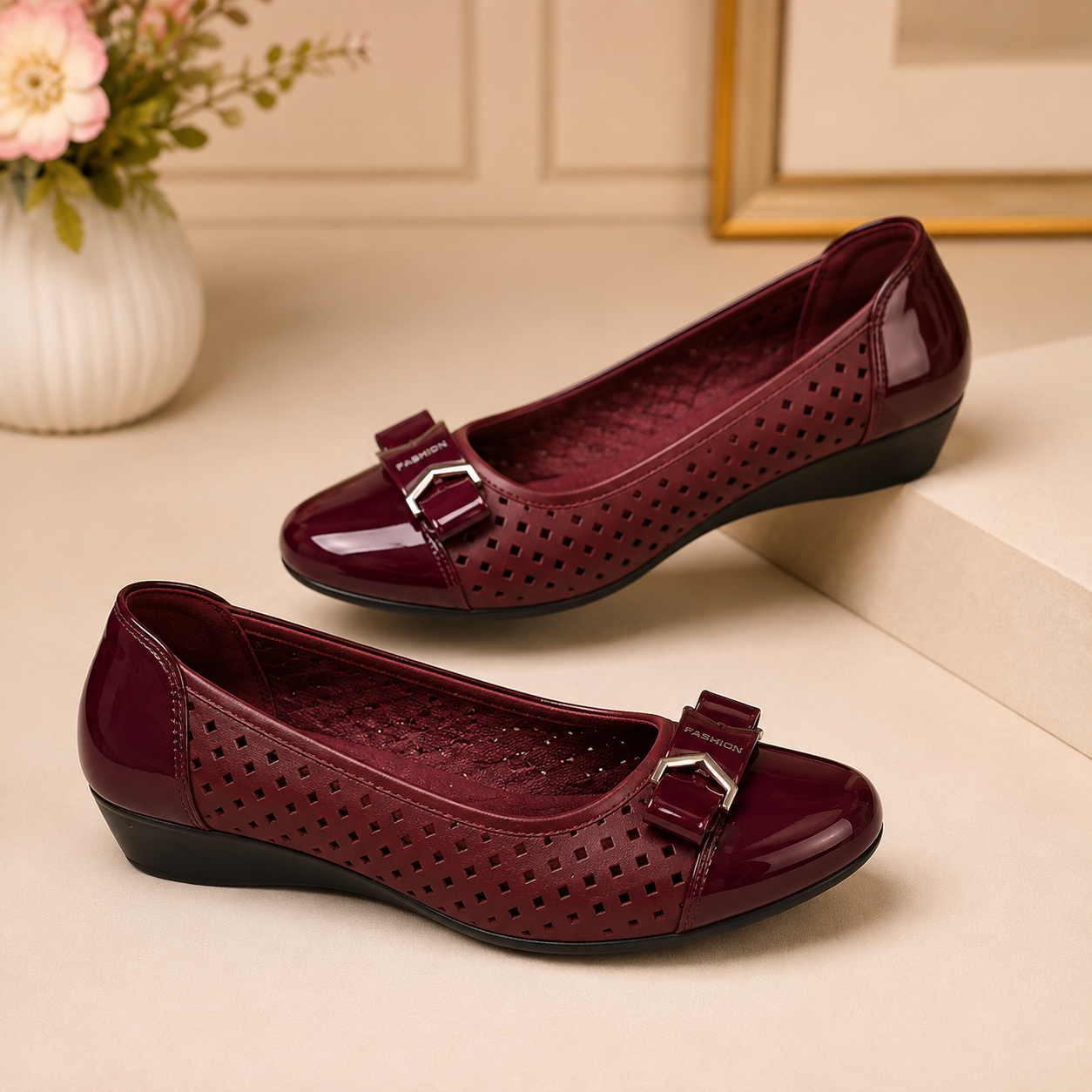 Classy ladies breathable wedge design threeshow shoes - Image 3
