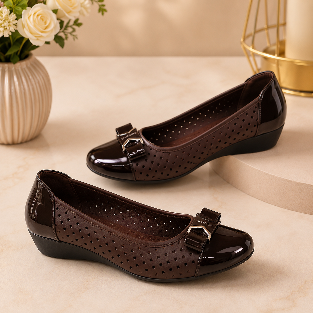 Classy ladies breathable wedge design threeshow shoes - Image 4