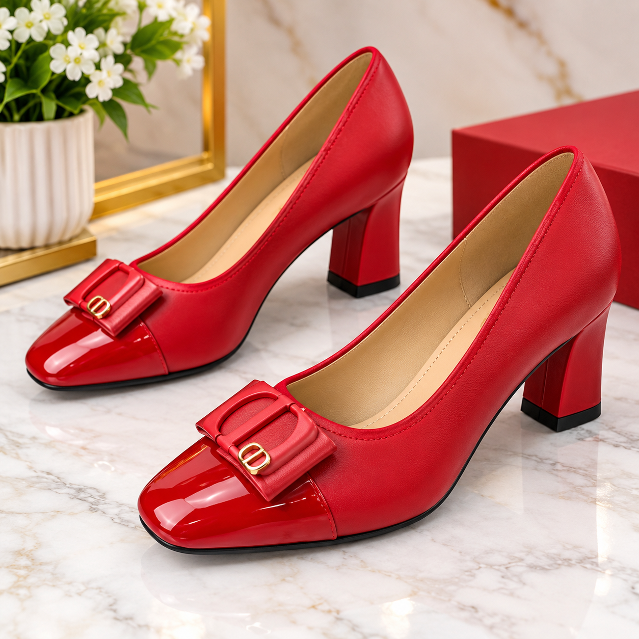 New Inn Ladies Comfortable Block Heel Threeshow Shoes - Image 3