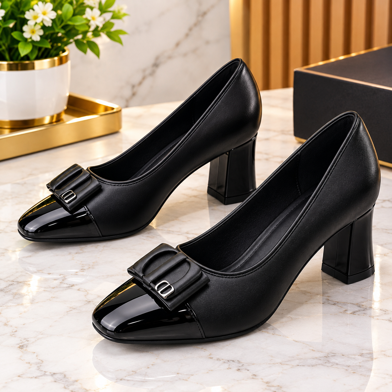 New Inn Ladies Comfortable Block Heel Threeshow Shoes - Image 2