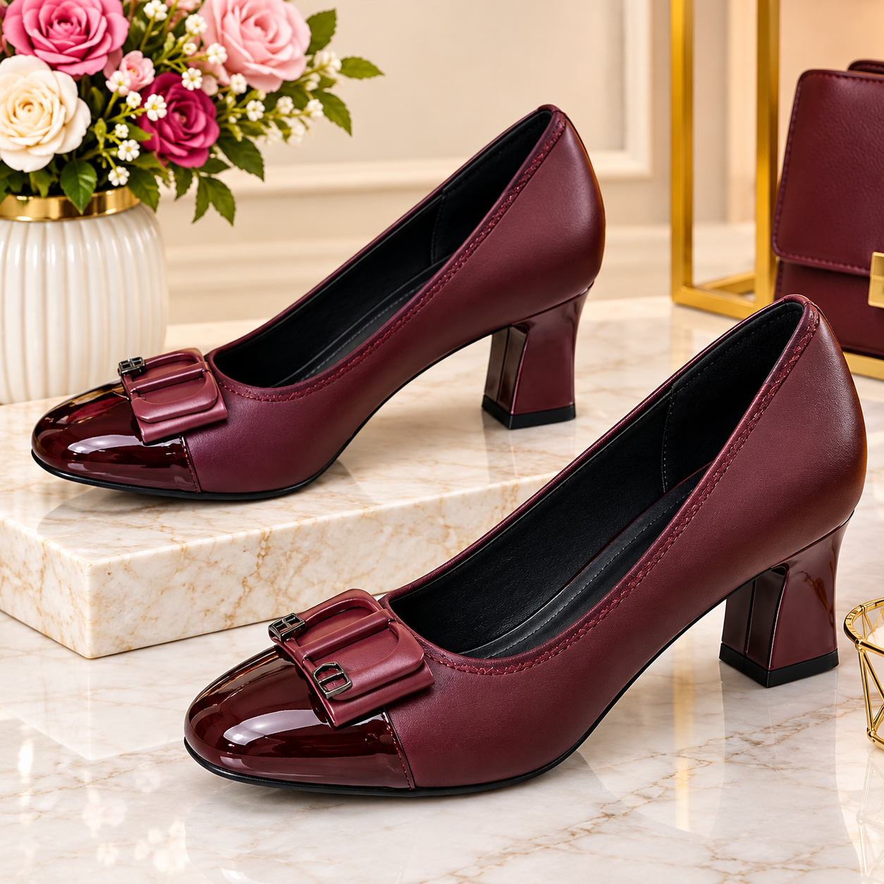 New Inn Ladies Comfortable Block Heel Threeshow Shoes