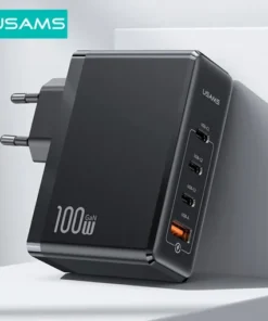 Premium USAMS 100W 4 USB Port Fast Charging GaN Charger for iPhone, Android and Type-c Laptops