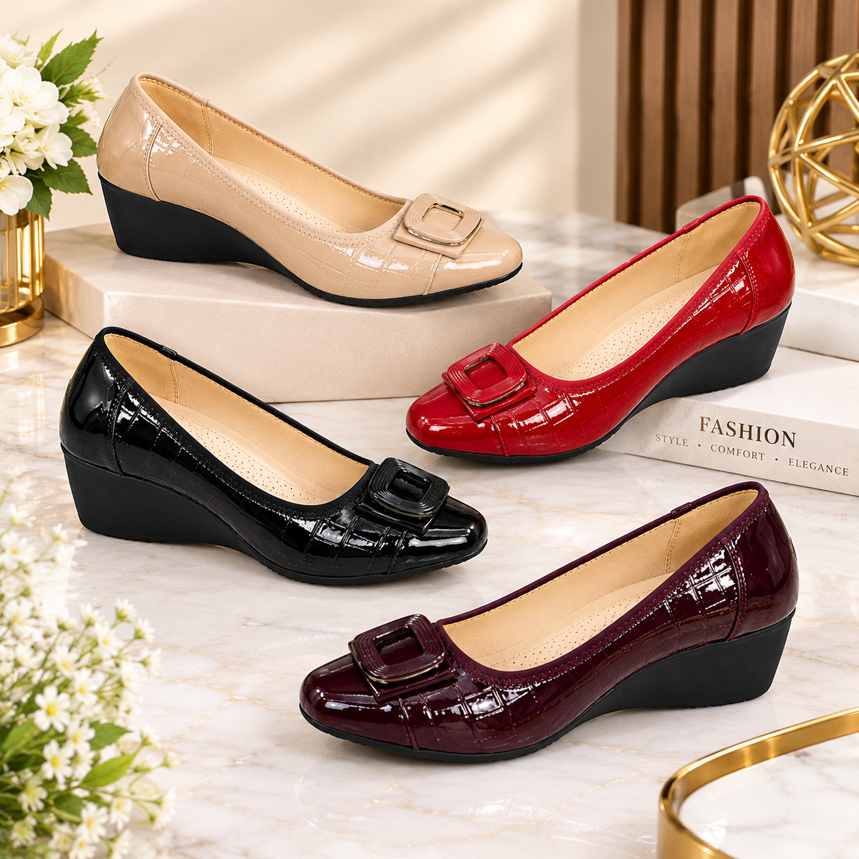 Women’s Elena Elegant Classic Wedge Court Shoes