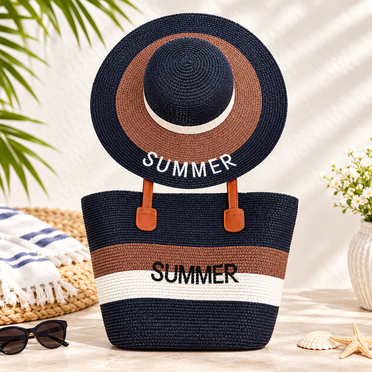 Women’s Summer Beach Tote Bag & Matching Sun Hat Set - Image 4