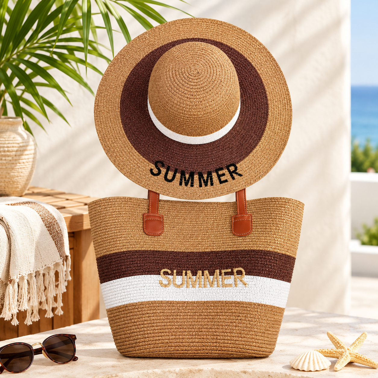 Women’s Summer Beach Tote Bag & Matching Sun Hat Set - Image 5