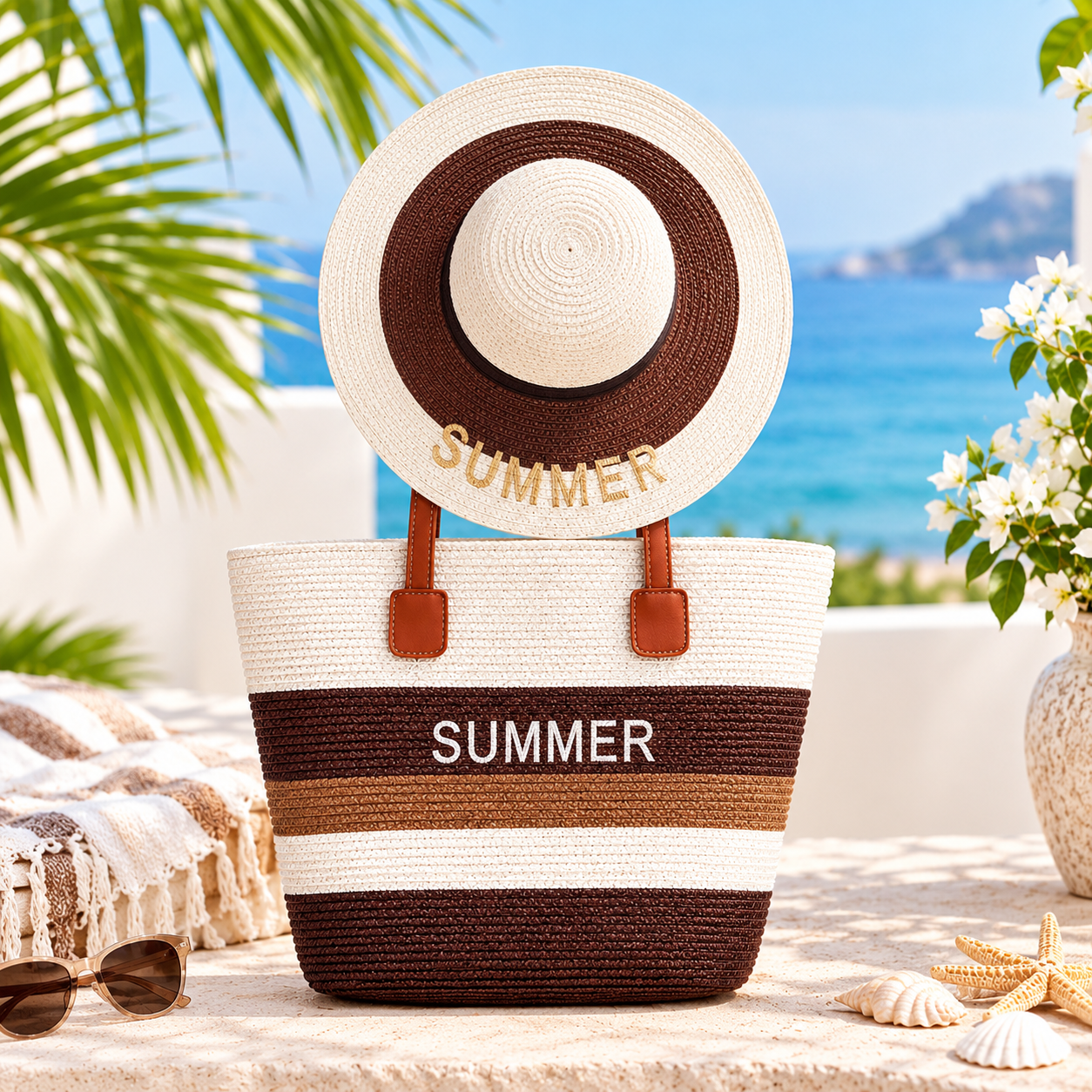 Women’s Summer Beach Tote Bag & Matching Sun Hat Set - Image 3