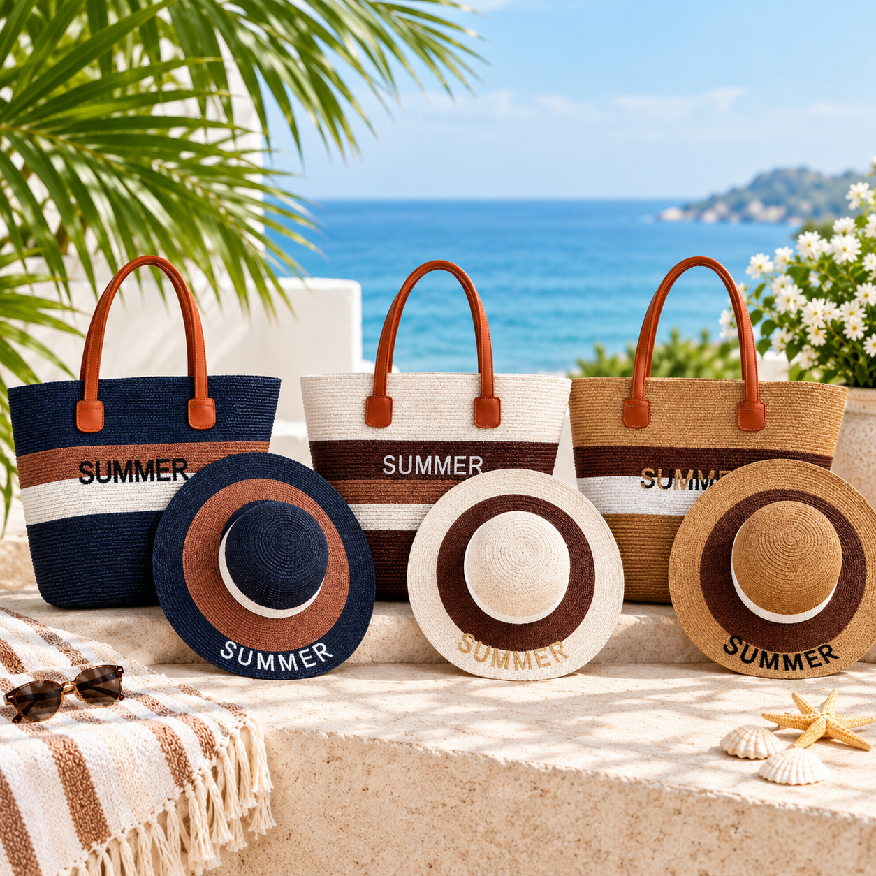 Women’s Summer Beach Tote Bag & Matching Sun Hat Set - Image 2