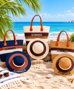 Women’s Summer Beach Tote Bag & Matching Sun Hat Set