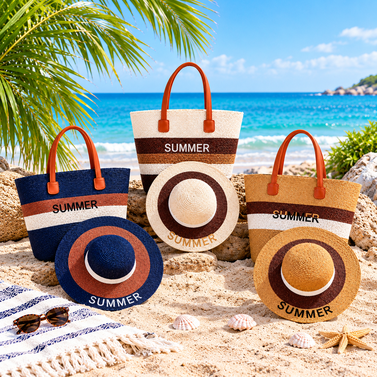Women’s Summer Beach Tote Bag & Matching Sun Hat Set