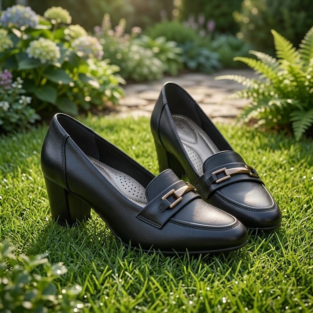 Women’s Elegant Buckle Detail Classic Block Heel Loafers - Image 2