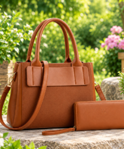 Women’s Luxury Structured Handbag & Matching Zip Wallet Set